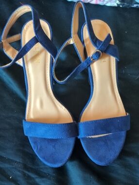 KAYLEEN By Los Angeles Navy Blue Suede Ankle-Strap Heels